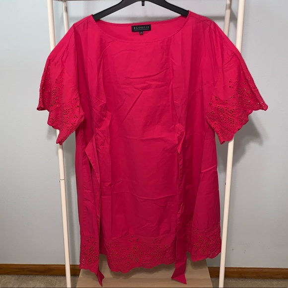 Eloquii Fuschia Hot Pink Tie Eyelet Plus Dress - Picture 2 of 6